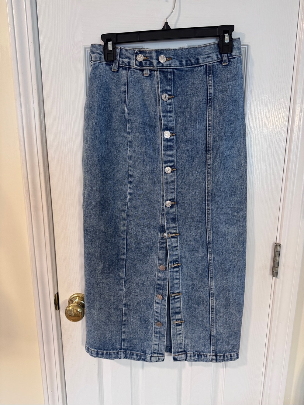 Vestique Lexi Denim Midi Skirt S Button Front High Rise Slit Medium Wash Y2K - Picture 5 of 11